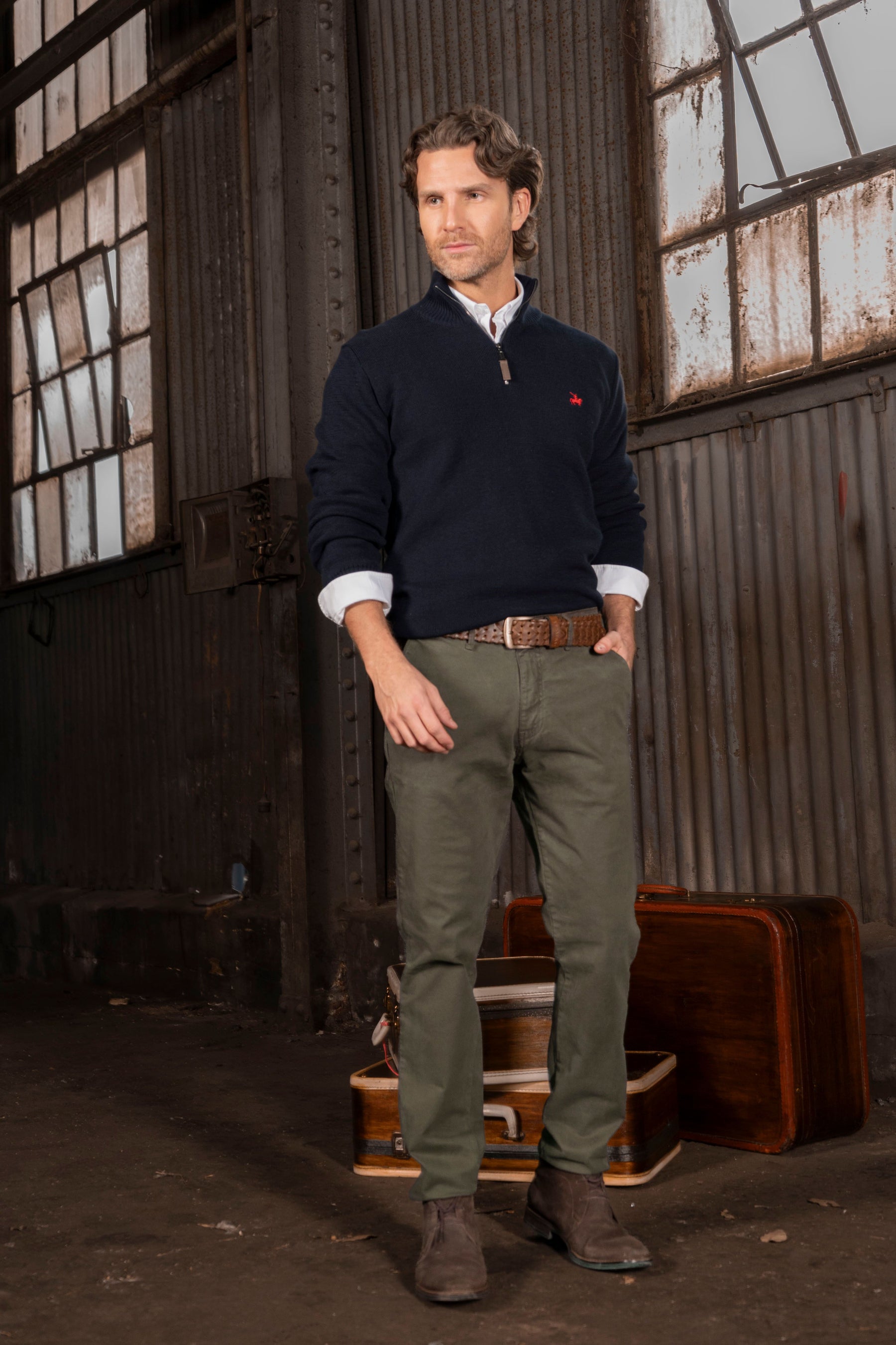 Suéter Halfzip Minimal Hombre Azul Oscuro