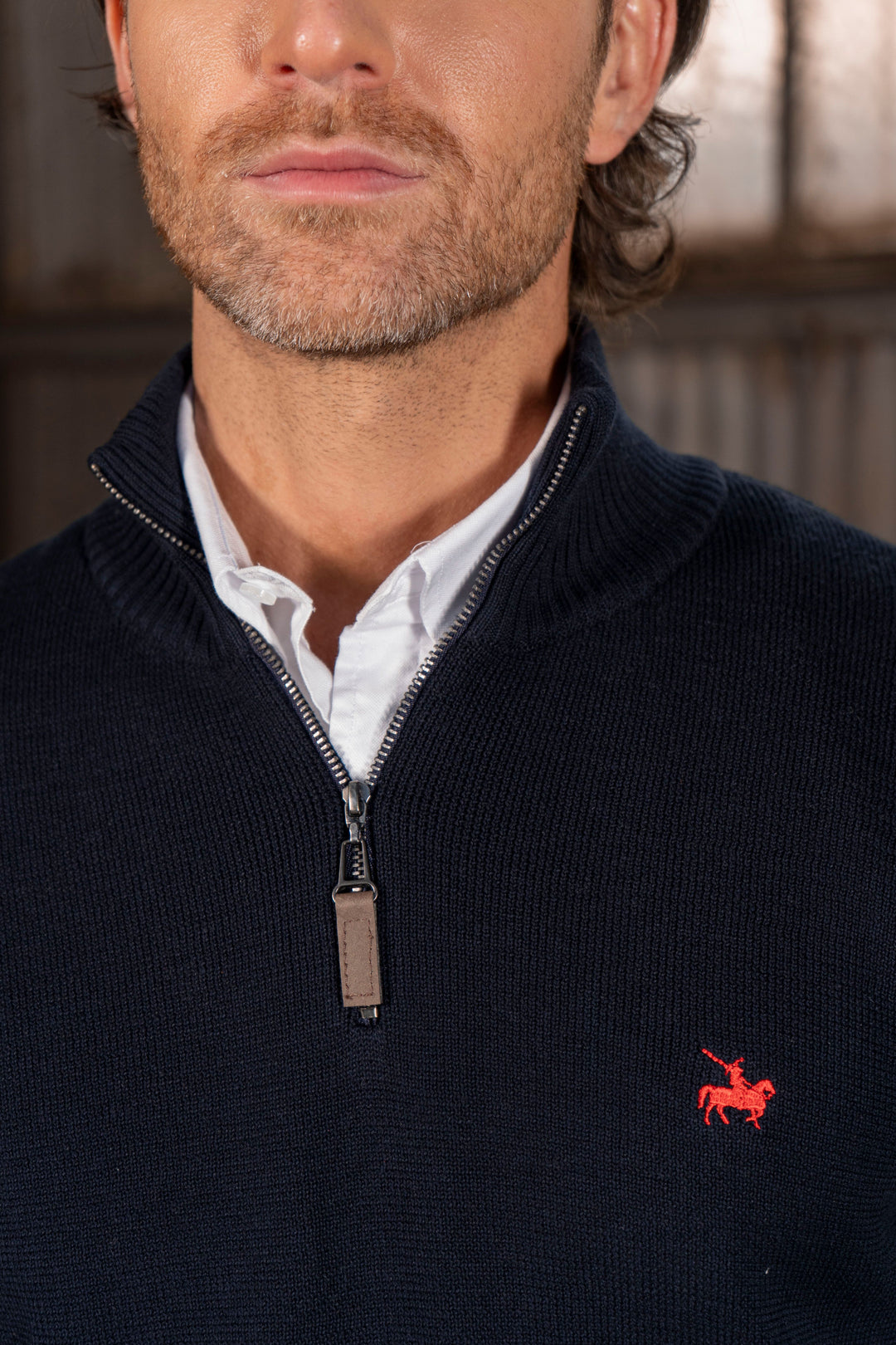 Suéter Halfzip Minimal Hombre Azul Oscuro