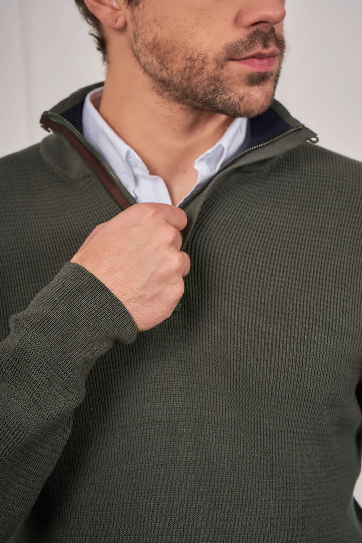 Suéter Halfzip Textured Hombre Verde