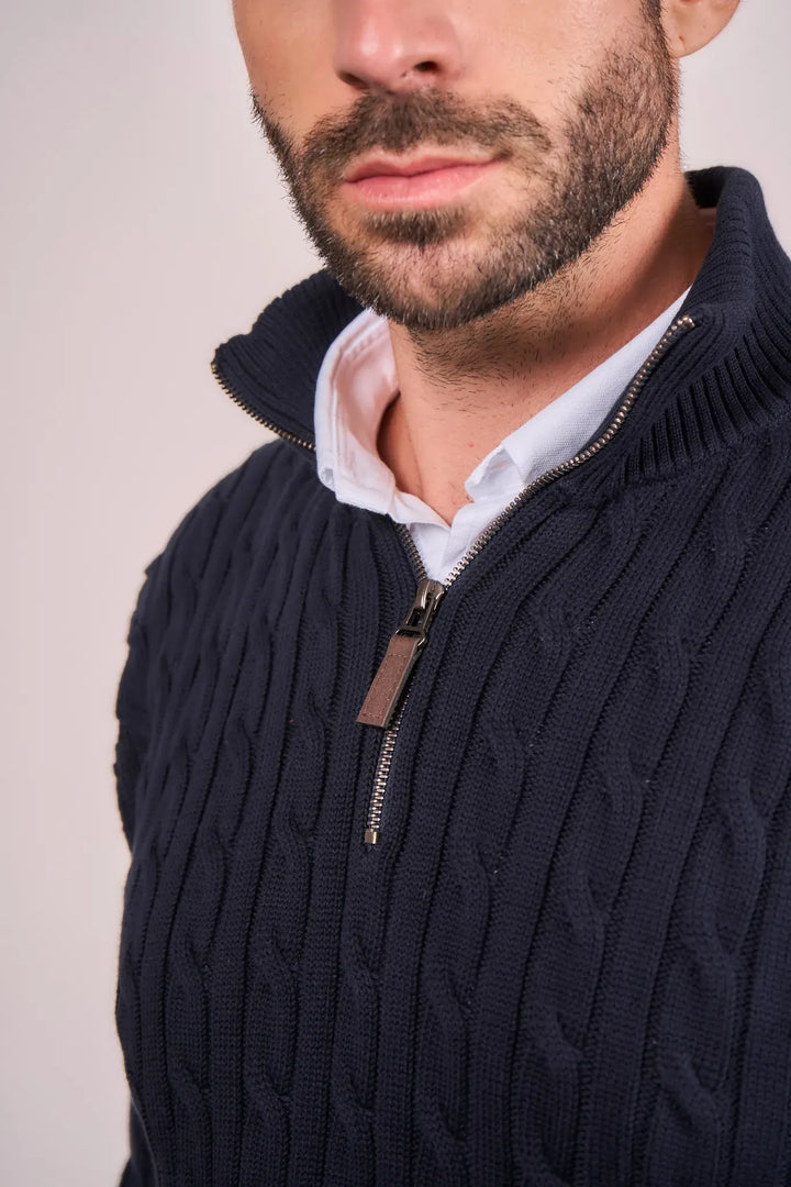 Icónico suéter para hombre halfzip azul oscuro Armatura. 100% algodón.