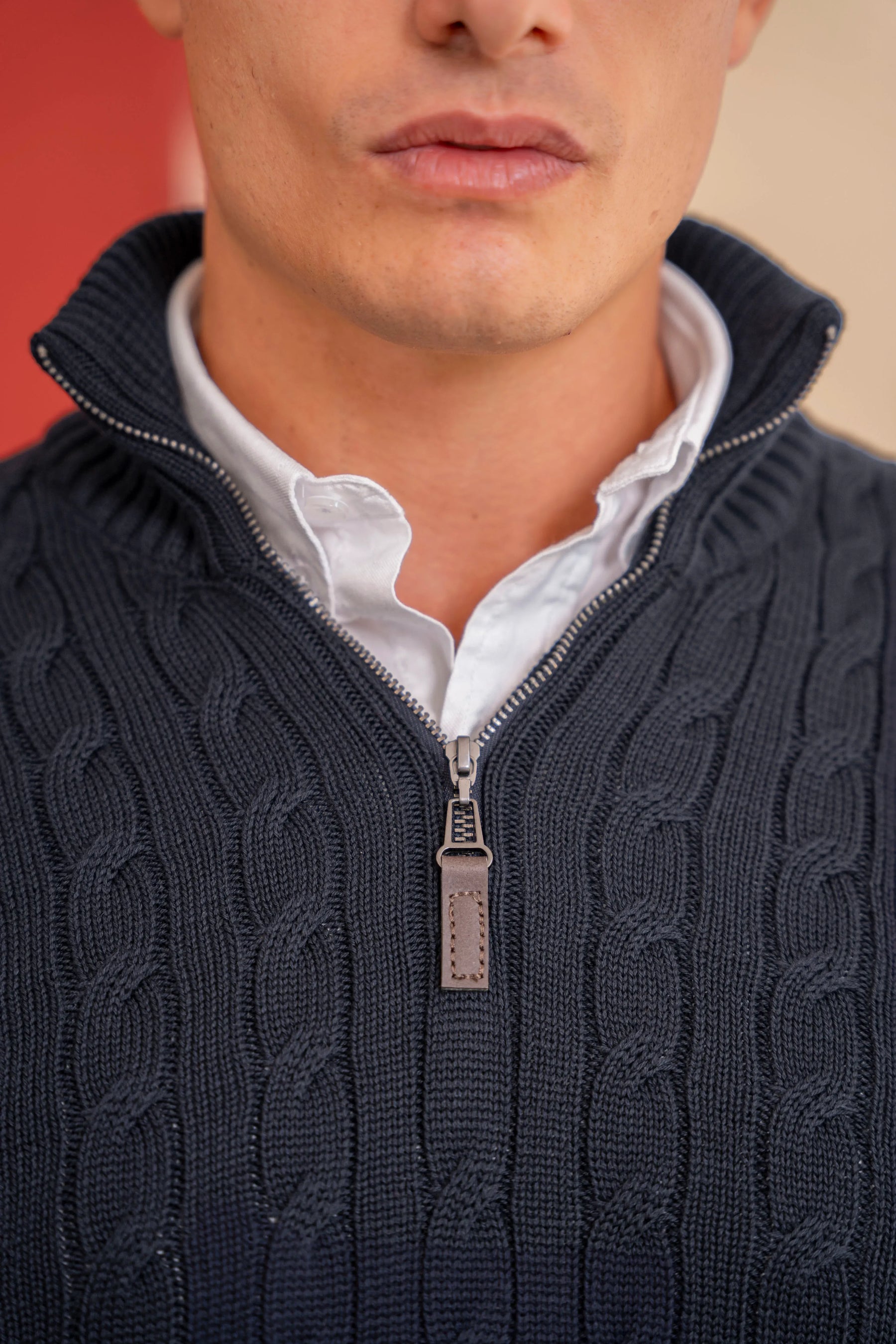 Suéter Halfzip Trenzado Hombre Azul Oscuro