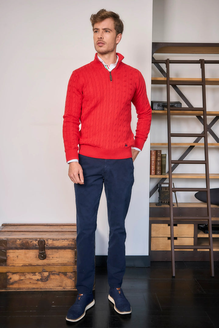 Suéter Halfzip Trenzado Hombre Rojo