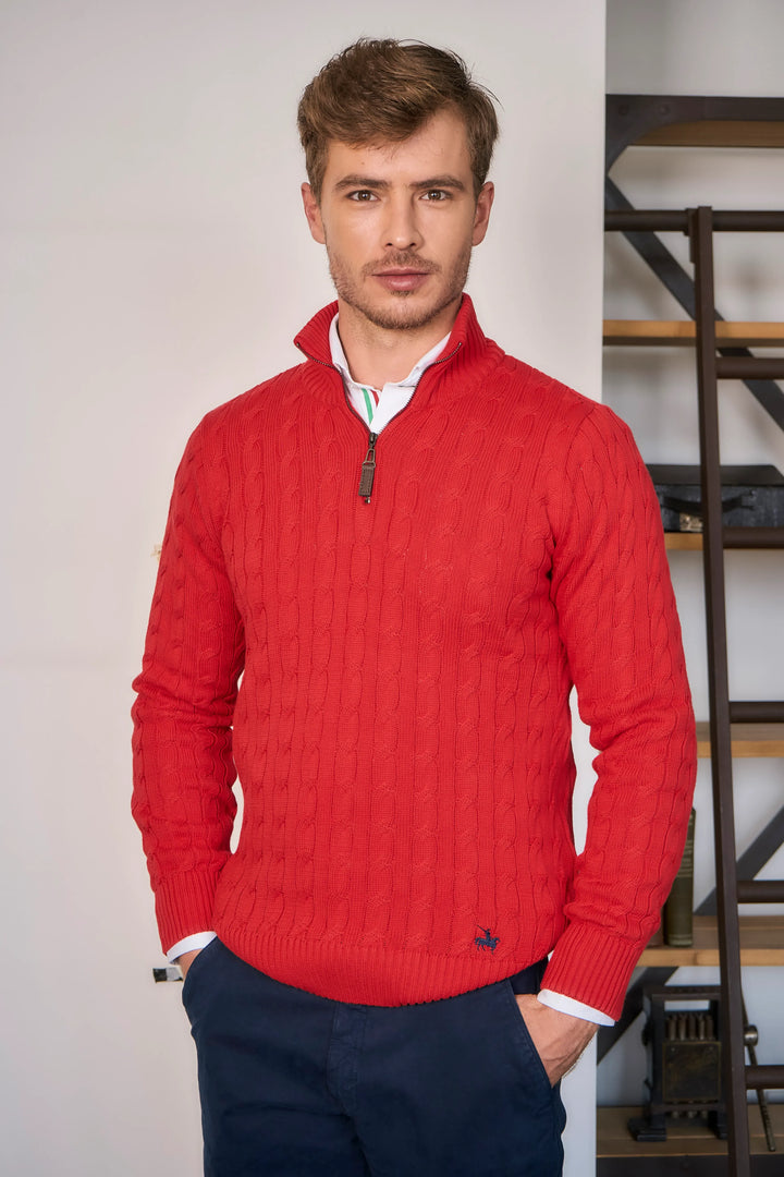 Suéter Halfzip Trenzado Hombre Rojo