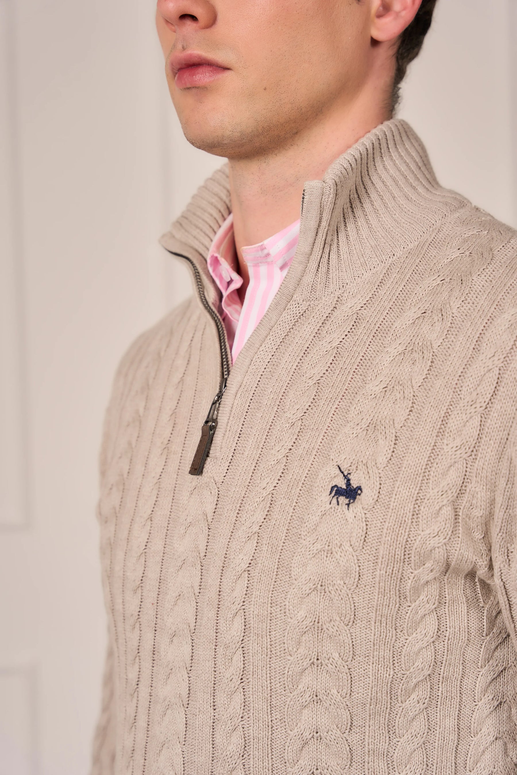 Suéter Halfzip Trenzado Rib Hombre Arena
