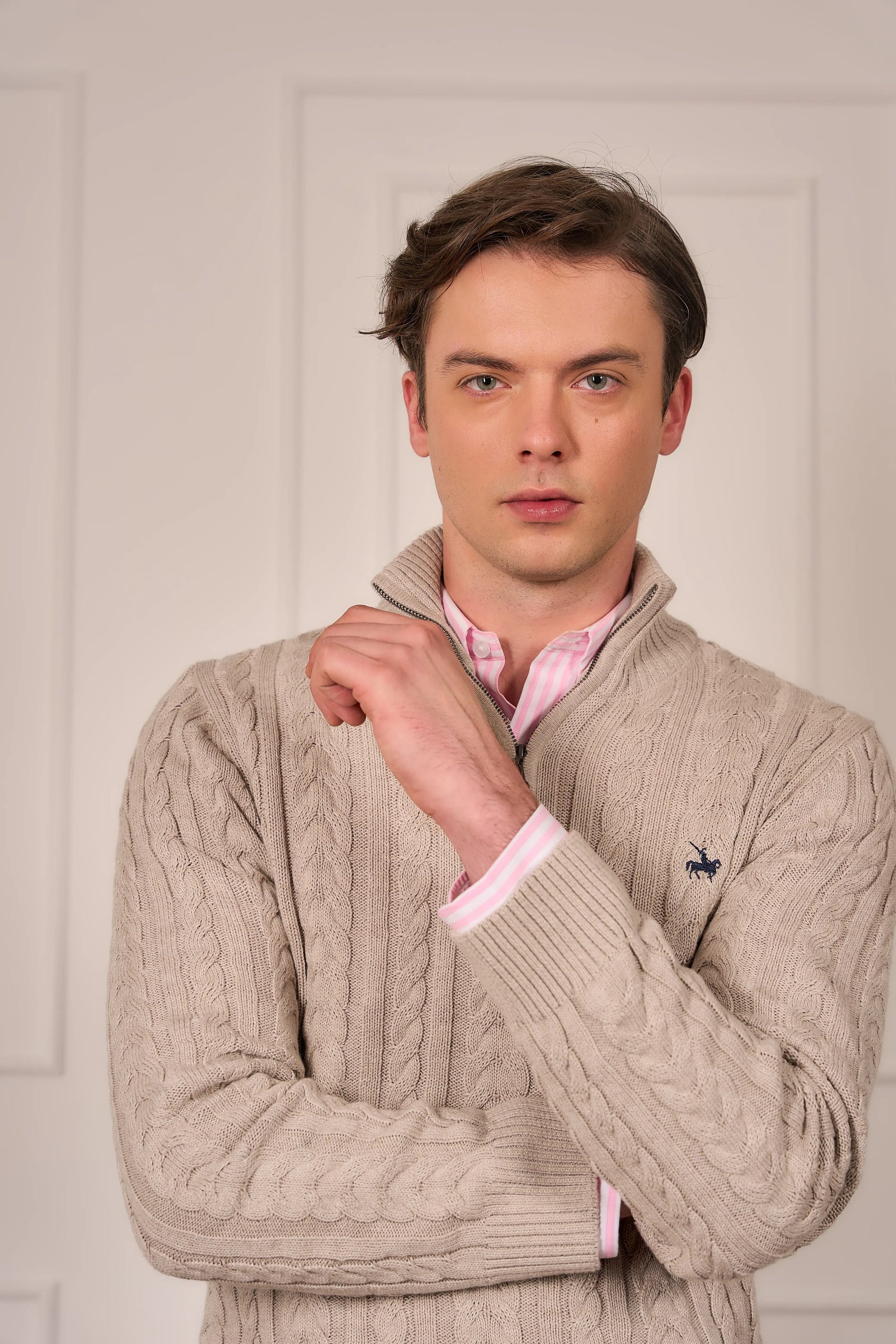 Suéter Halfzip Trenzado Rib Hombre Arena