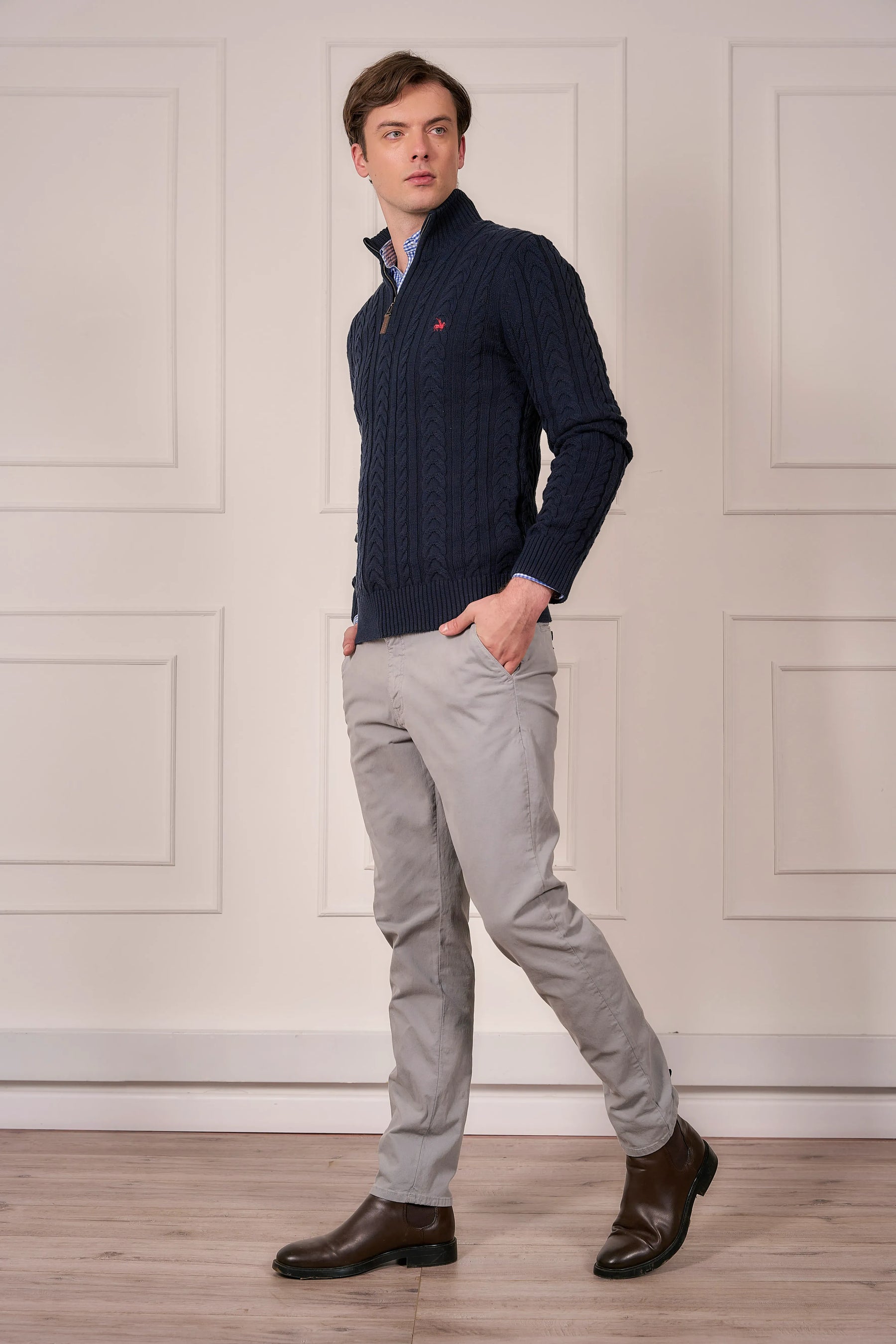 Suéter Halfzip Trenzado Rib Hombre Azul Oscuro