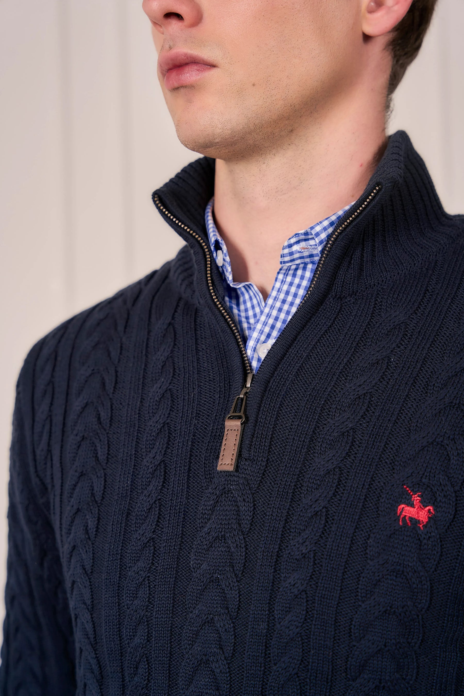 Suéter Halfzip Trenzado Rib Hombre Azul Oscuro