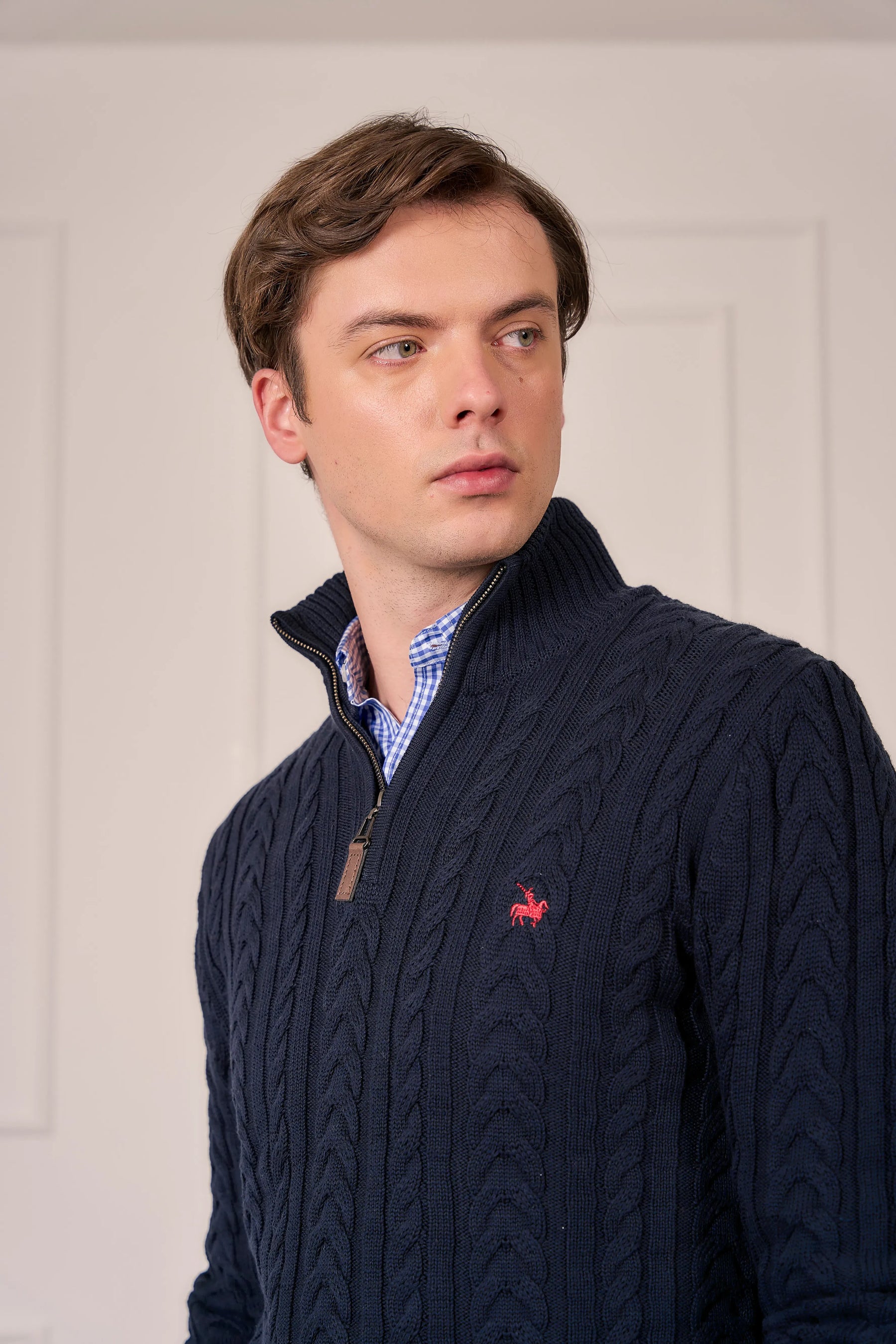 Suéter Halfzip Trenzado Rib Hombre Azul Oscuro