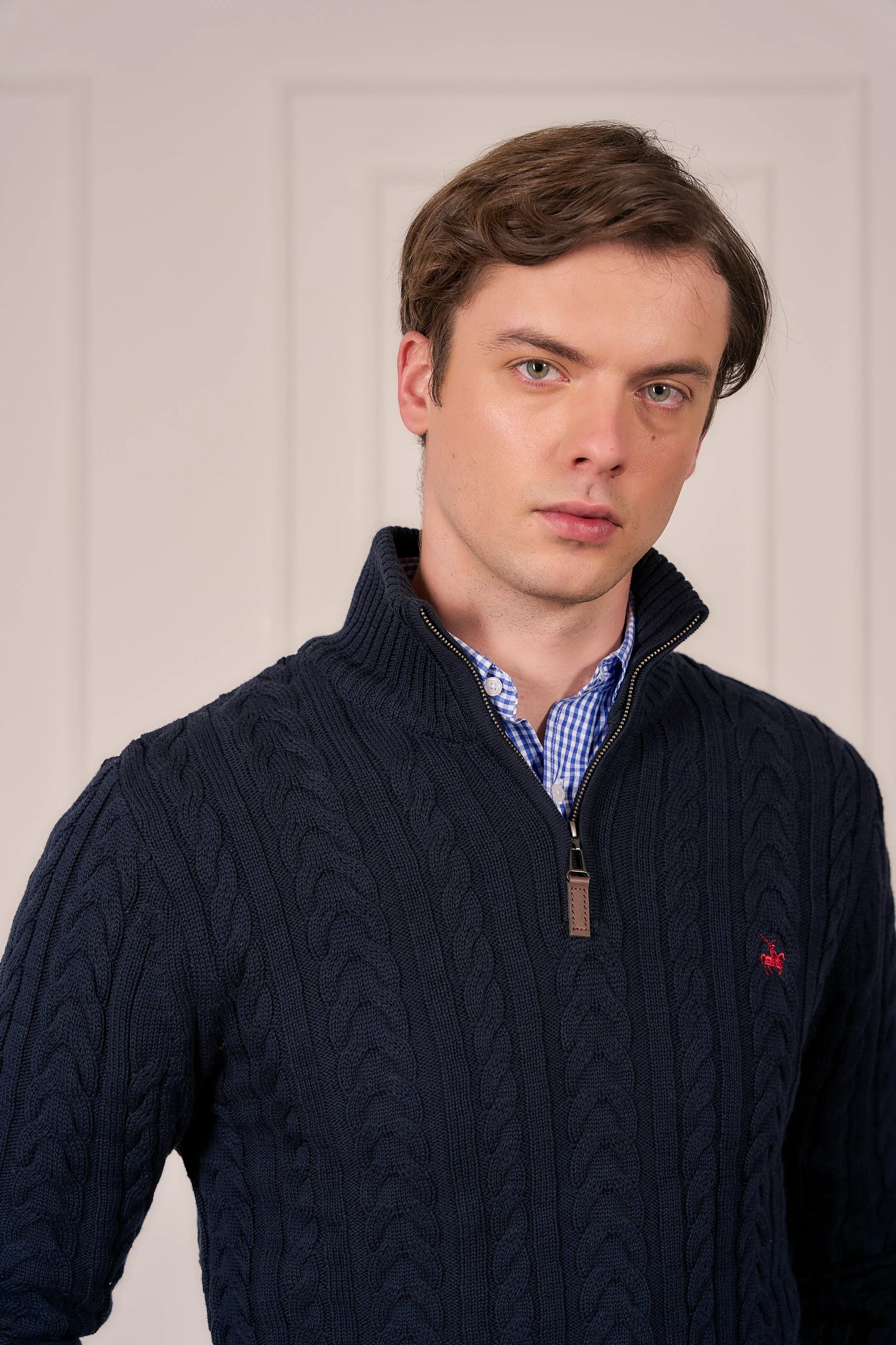 Suéter Halfzip Trenzado Rib Hombre Azul Oscuro