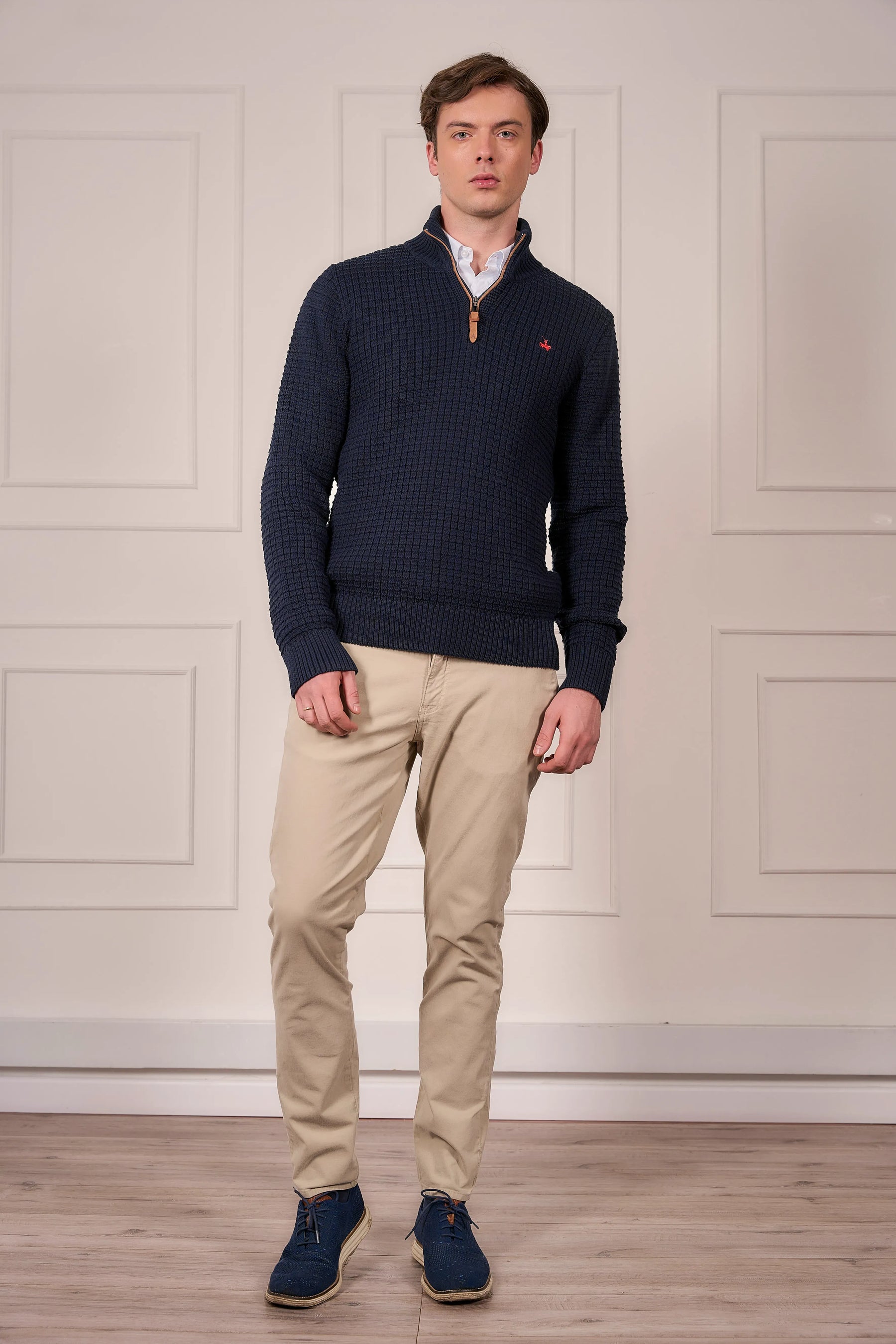 Suéter Halfzip Waffle Hombre Azul Oscuro