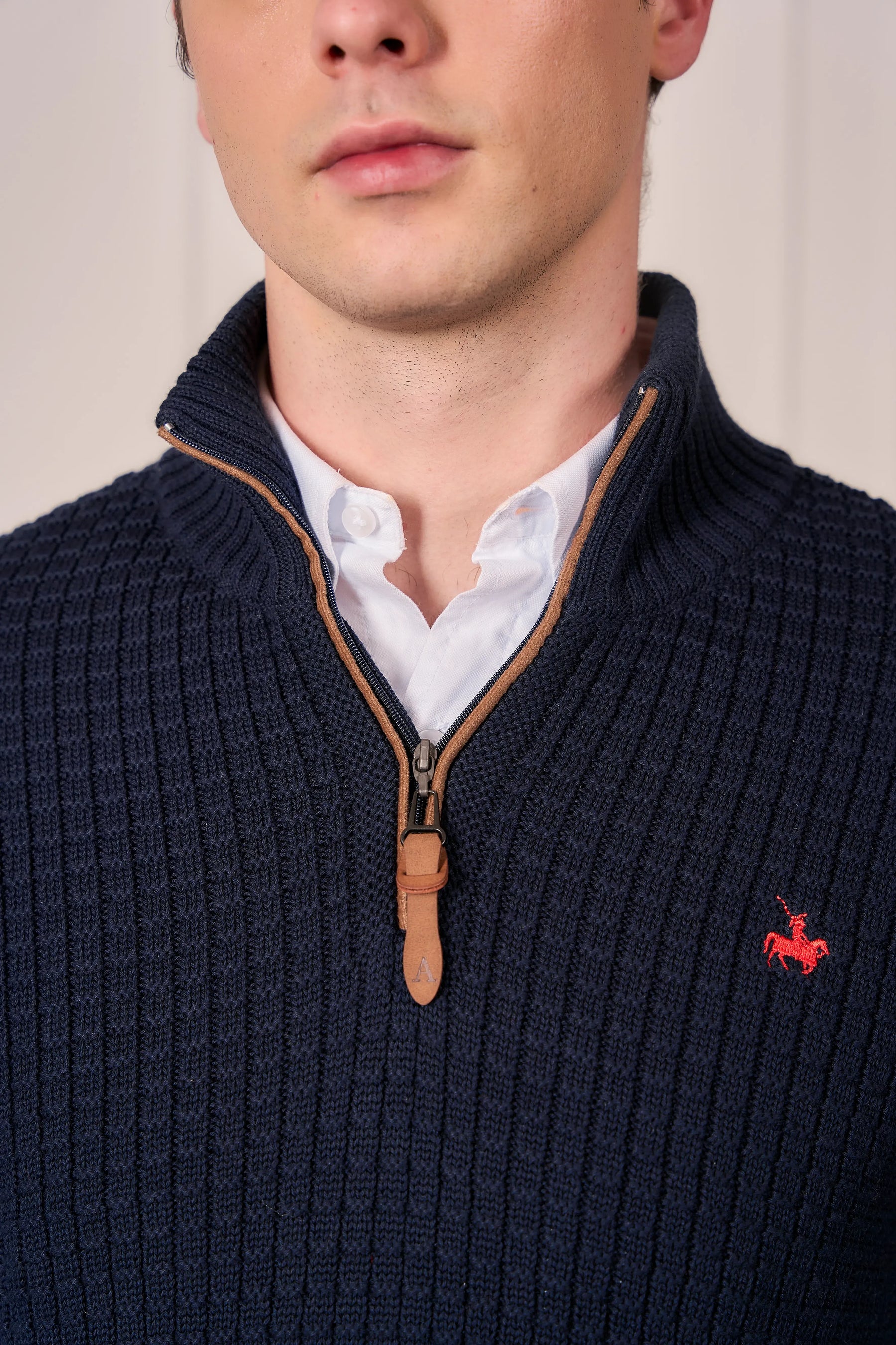 Suéter Halfzip Waffle Hombre Azul Oscuro