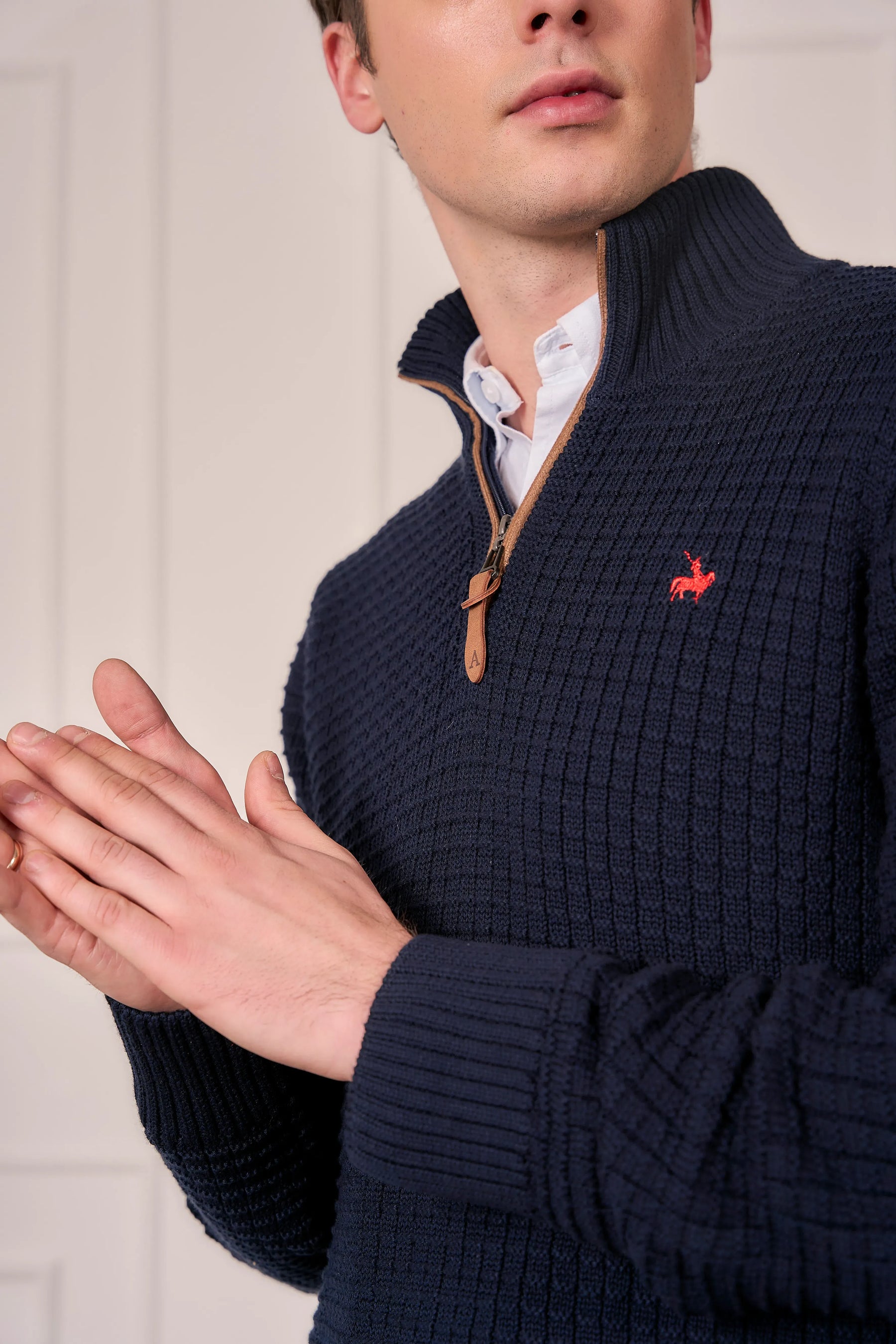 Suéter Halfzip Waffle Hombre Azul Oscuro