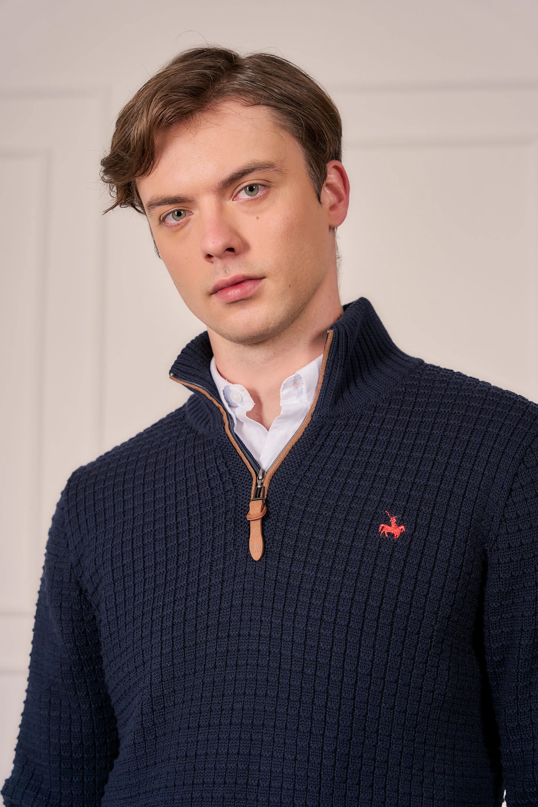 Suéter Halfzip Waffle Hombre Azul Oscuro