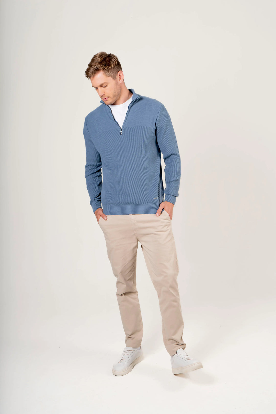 Suéter Halfzip Canales Hombre Azul