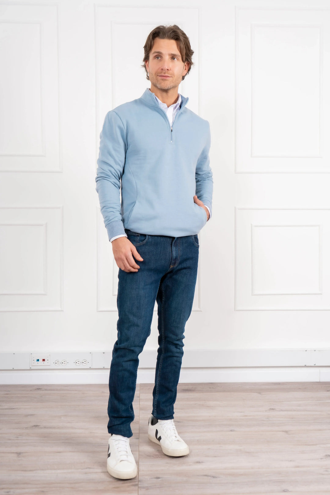 Suéter Halfzip Cozy Hombre Azul Claro