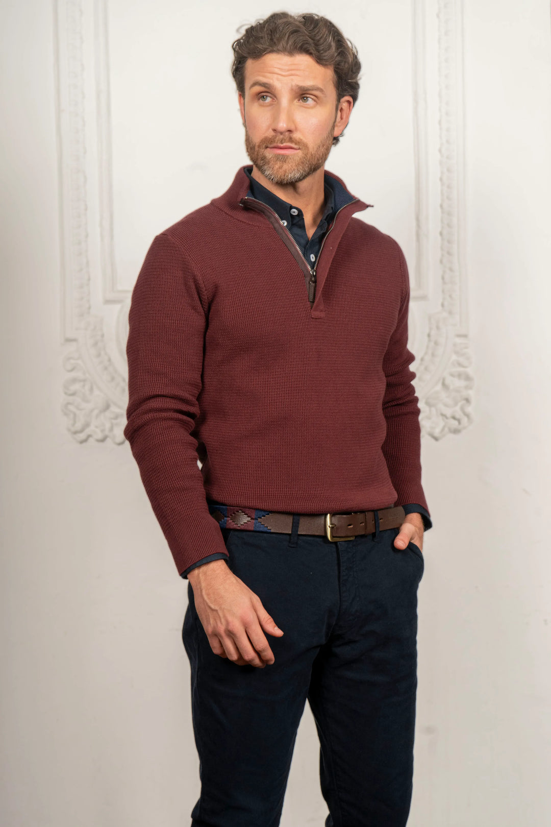 Suéter Halfzip Textured Hombre Vinotinto