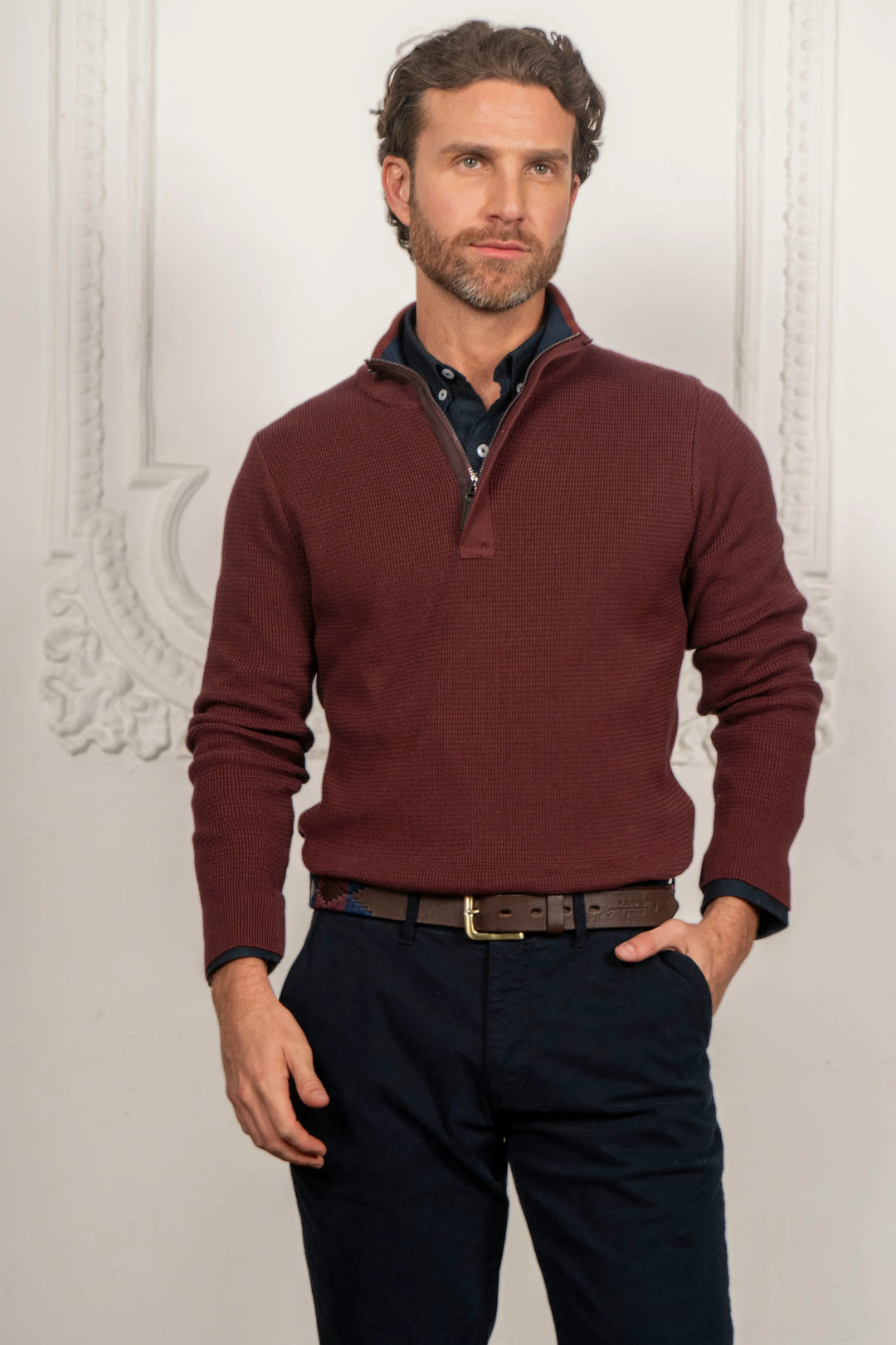 Suéter Halfzip Textured Hombre Vinotinto