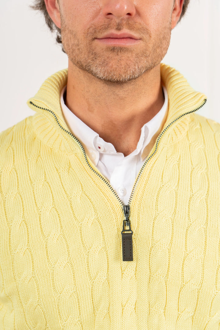 Suéter Halfzip Trenzado Hombre Amarillo