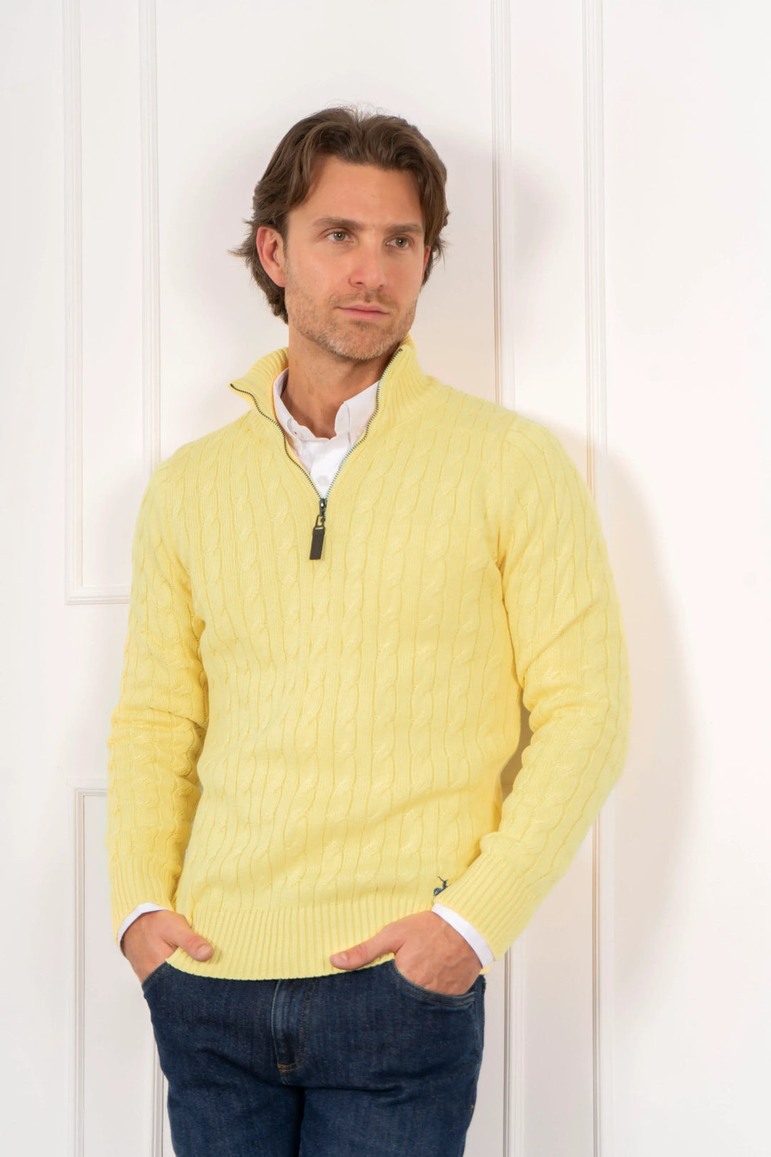 Suéter Halfzip Trenzado Hombre Amarillo