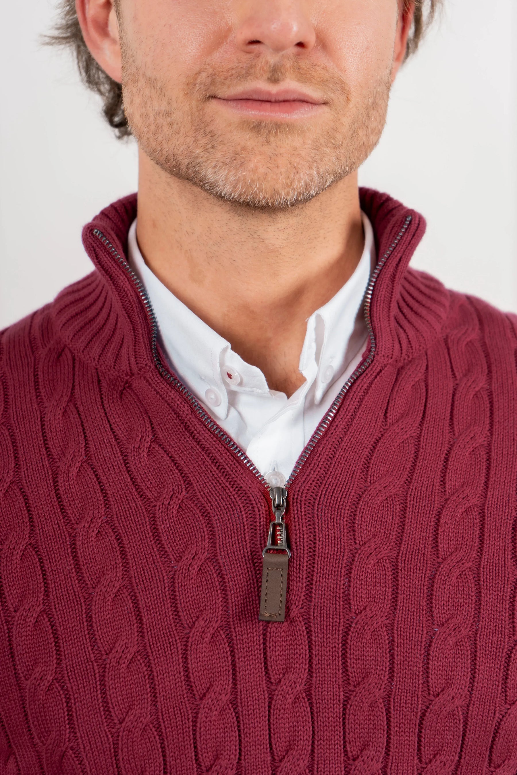Suéter Halfzip trenzado Hombre Vinotinto