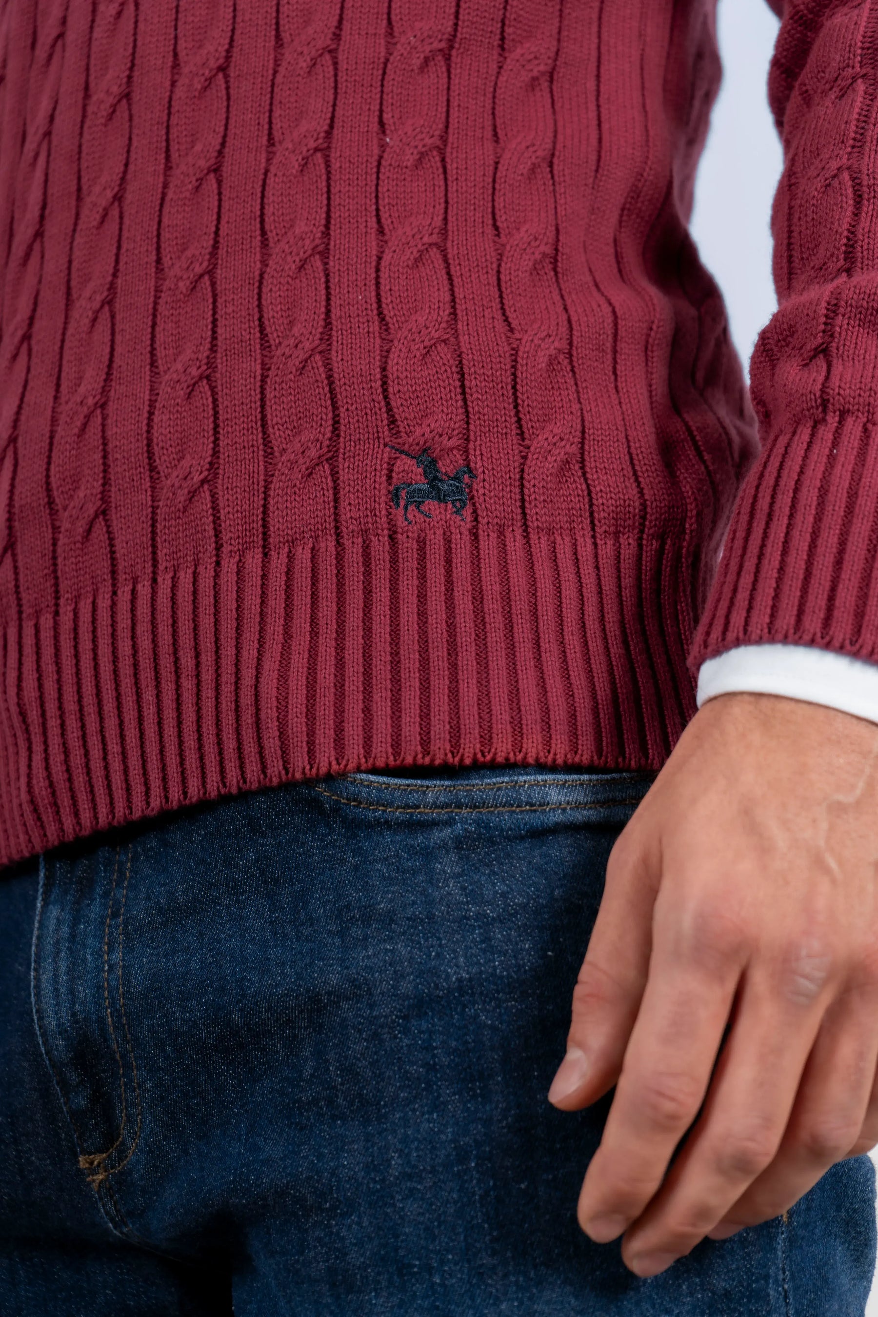 Suéter Halfzip trenzado Hombre Vinotinto