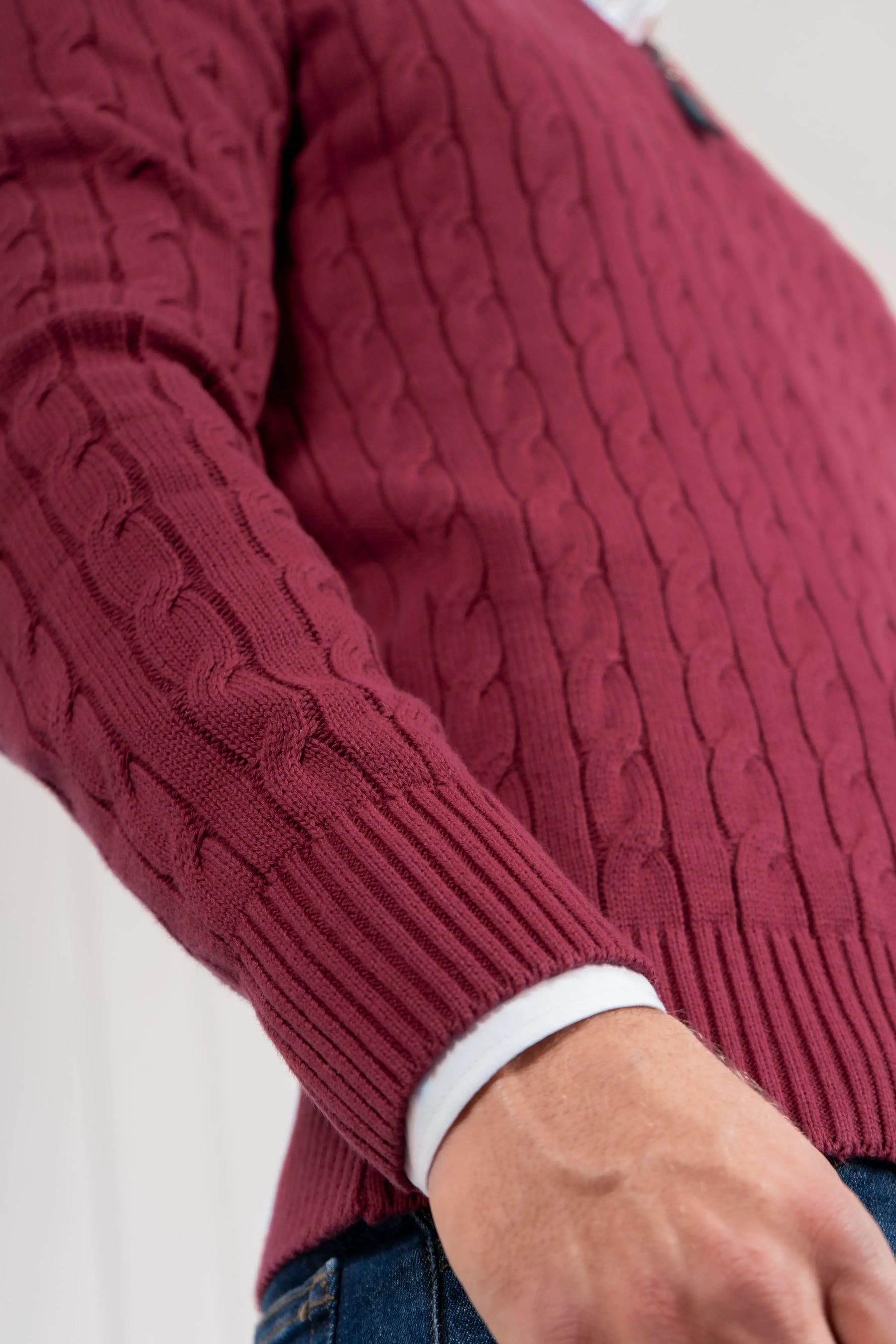 Suéter Halfzip trenzado Hombre Vinotinto