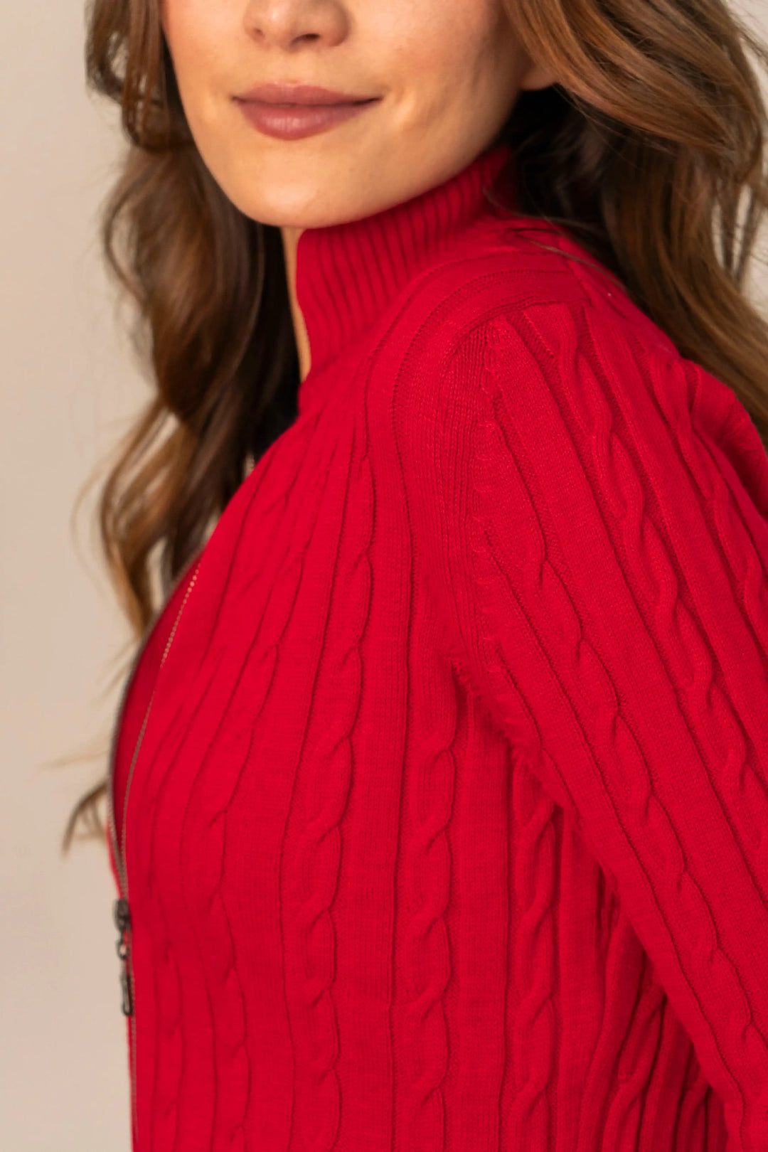 Suéter trenzado abierto Mujer, Rojo