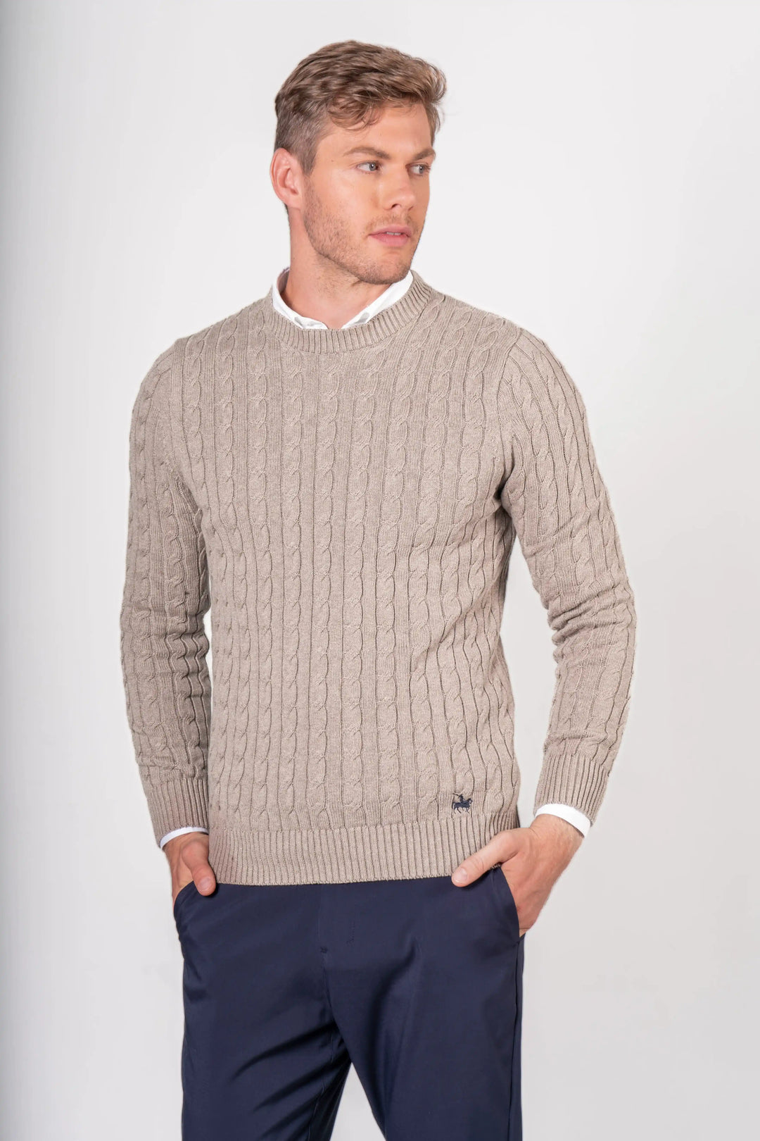 Sweater Hombre Combinado Cuello Redondo Premium Importado