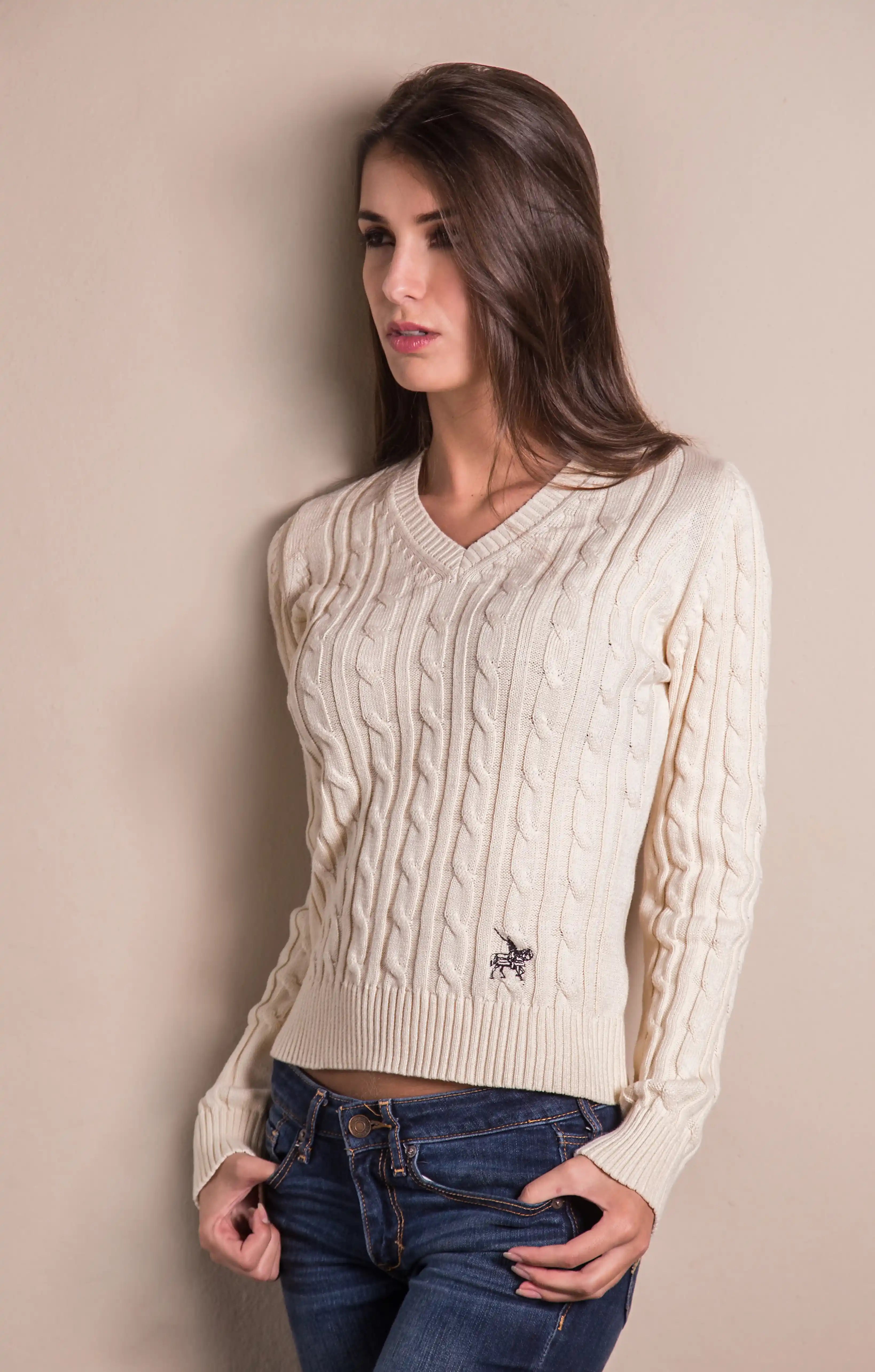 Sueter trenzado en V Mujer Hueso Bogota