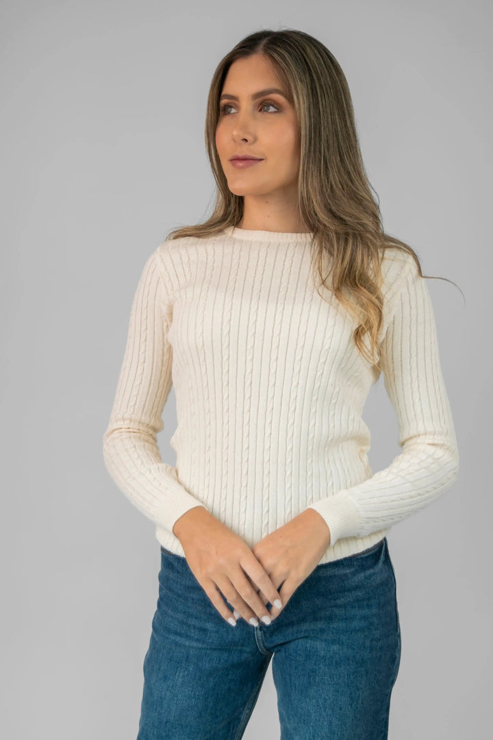 Suéter trenzado mini Mujer, Hueso