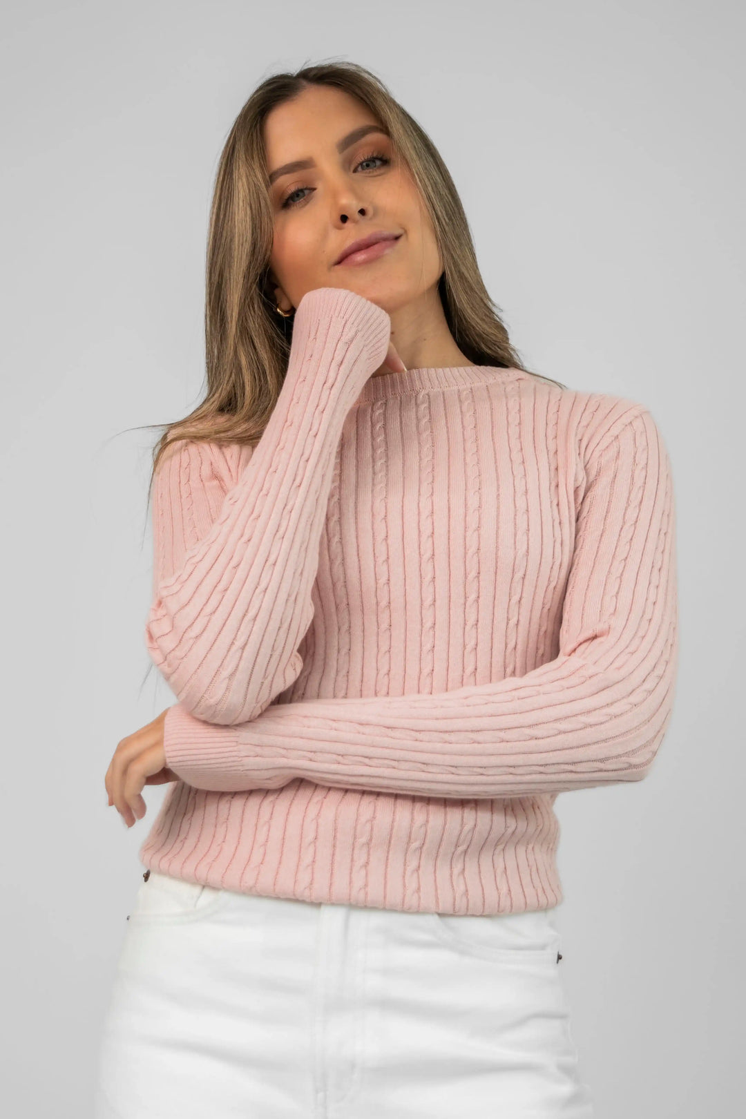 Suéter trenzado mini Mujer, Rosado