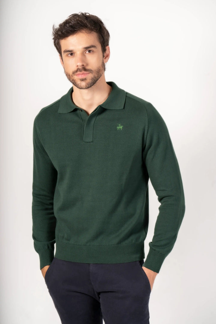 saco cuello camisero para hombre de color verde, tejido en algodón.