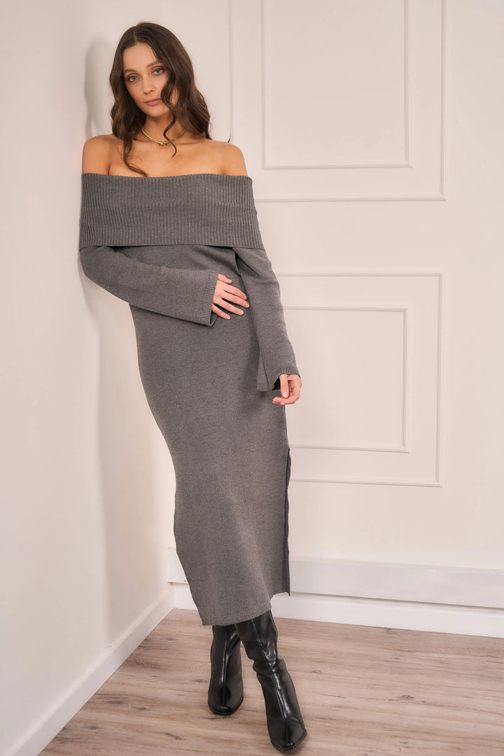 Vestido Off Shoulder Gris Mujer