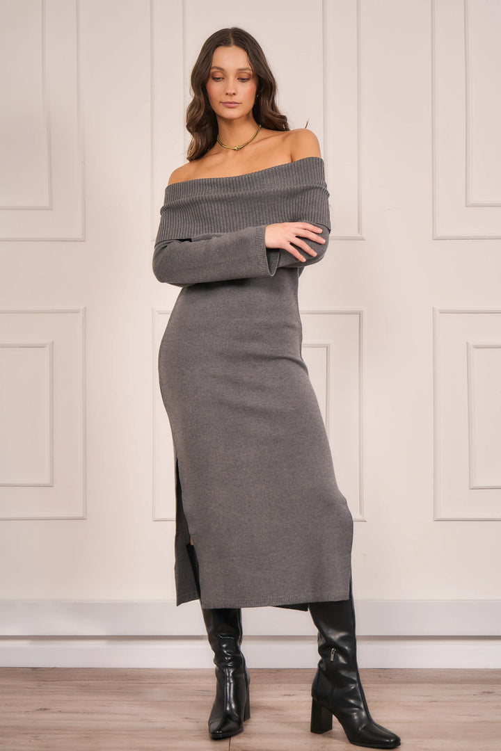 Vestido Off Shoulder Gris Mujer