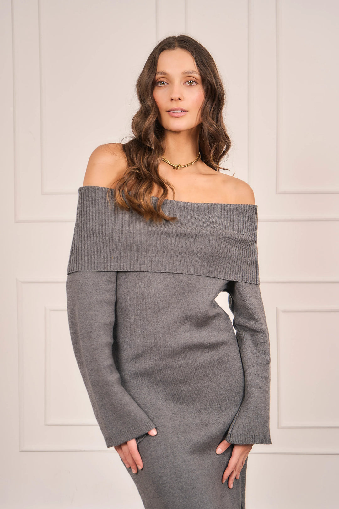 Vestido Off Shoulder Gris Mujer