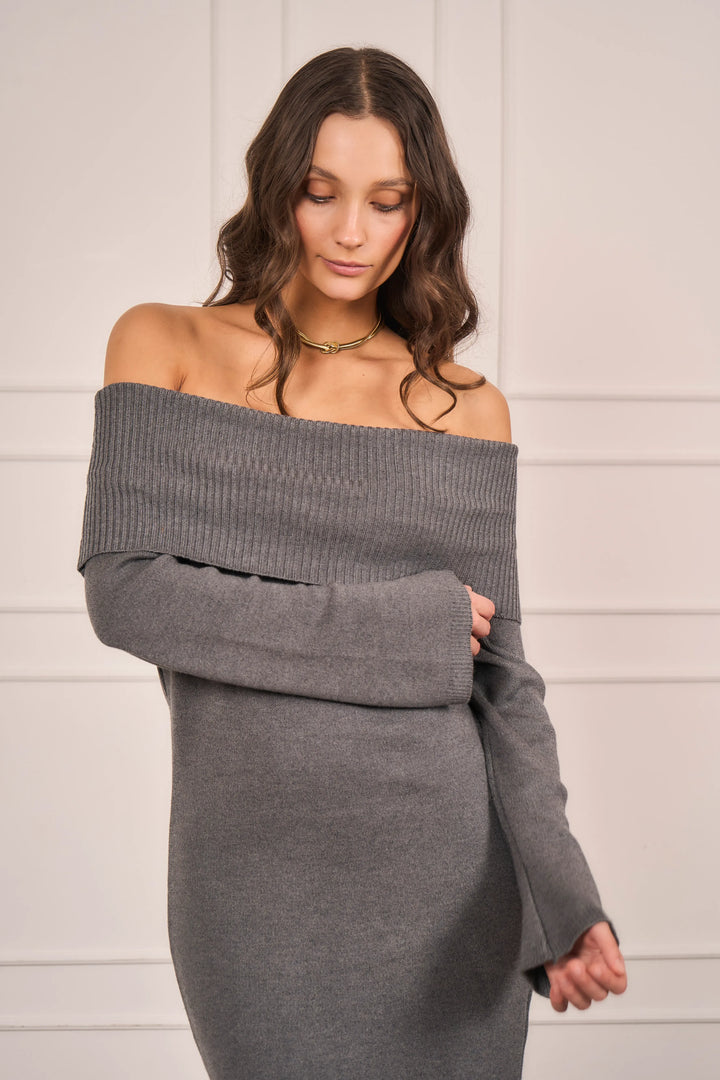 Vestido Off Shoulder Gris Mujer