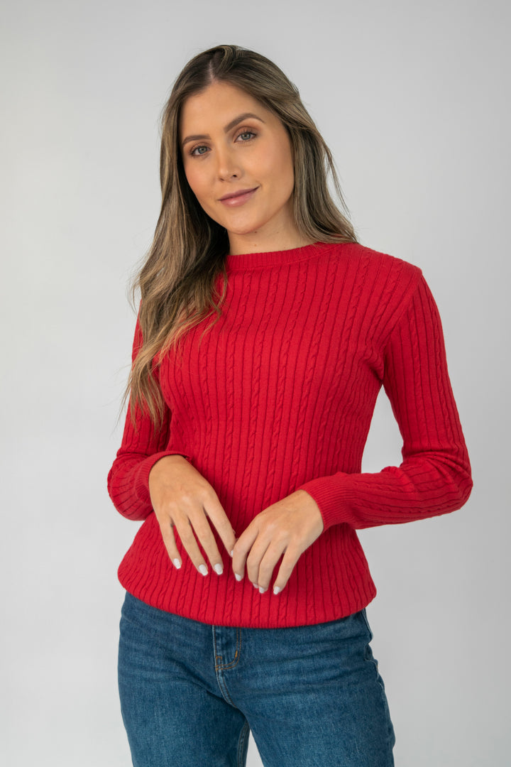 Suéter trenzado mini Mujer, Rojo